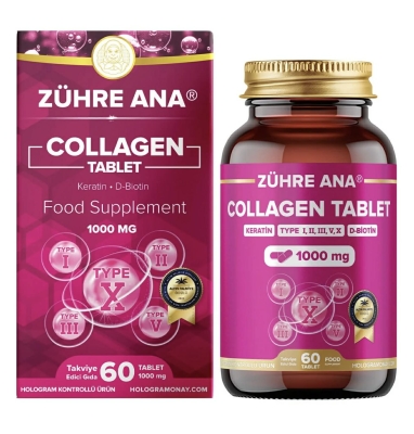 Zühre Ana 5 вида колаген (тип 1,2,3,4 и 10)+кератин и биотин 60 табл.